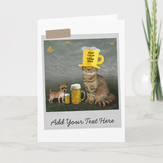Blijf Kalmpjes En Drink Een Bier Kat Grappige Kaar Kaart (Voorkant)