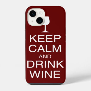 Blijf Kalmpjes en Drink Wijn Grappige Donkerrode iPhone 14 Hoesje