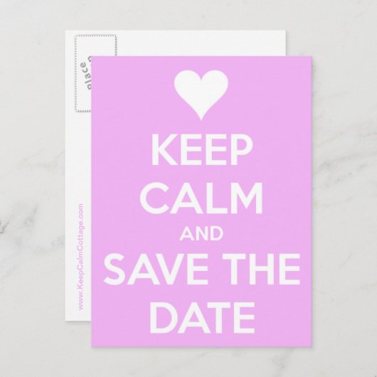 Blijf Kalmpjes en Sla de Datum Op Roze Aankondigingskaart (Voorkant / Achterkant)