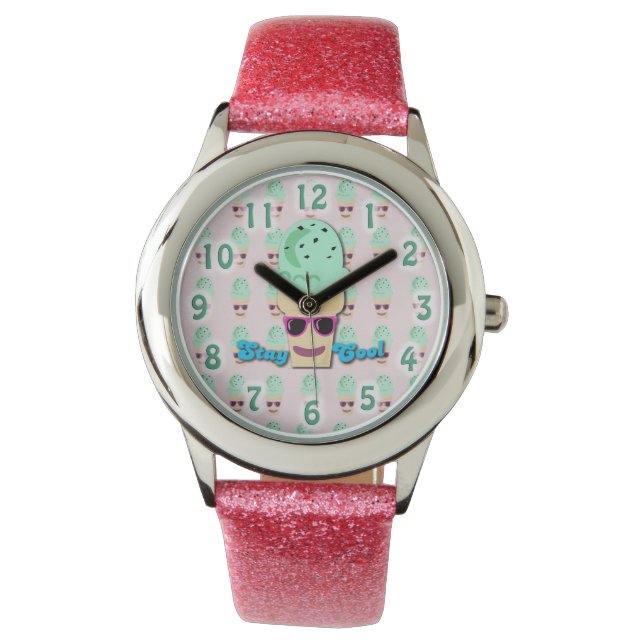 Blijf koel en ik cone slogan fun time horloge (Voorkant)