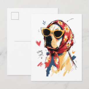 Blijf Koel Hond met Bloemenschal en Zonnebril Briefkaart