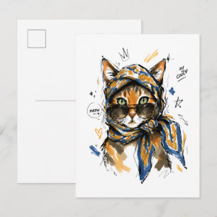 Blijf Koel Kat met Zonnebril & Paisley Sjaal Briefkaart