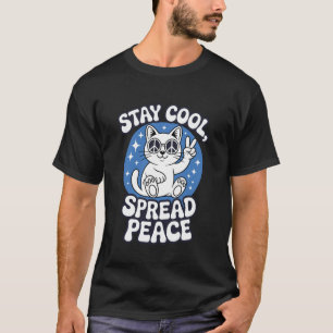 Blijf Koel met Vredeskat met Bril en Overwinning  T-shirt