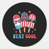 Blijf koel Popsicle 4 juli Patriottisch USA Ameri Ronde Sticker (Voorkant)