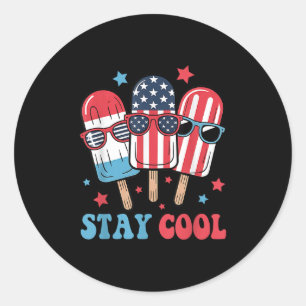 Blijf koel Popsicle 4 juli Patriottisch USA Ameri Ronde Sticker