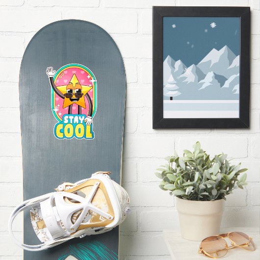 Blijf Koel Retro Ster Pop Sticker (Snowboard)