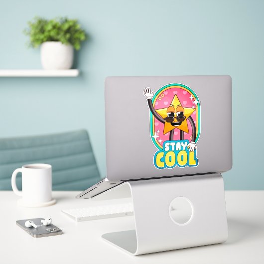 Blijf Koel Retro Ster Pop Sticker (Laptop op bureau)