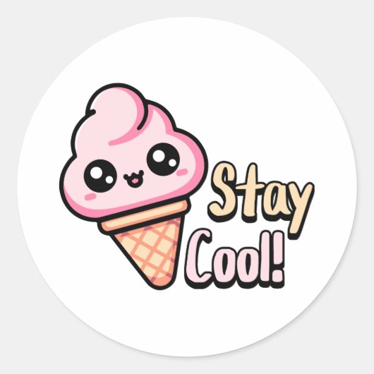 Blijf koel! Schattigee Ice Cream Dessert Pun Ronde Sticker (Voorkant)