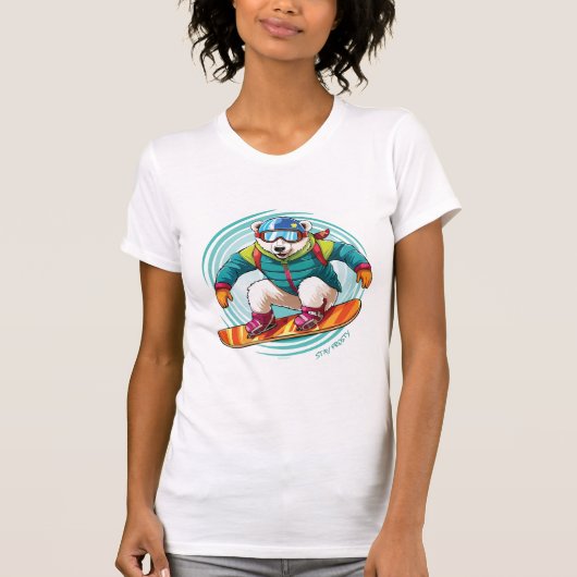 Blijf Koel – Snowboardende Ijsbeer T-shirt (Voorkant)