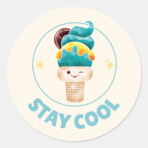 Blijf Koel Waterverf IJshoorn Pastel Ronde Sticker