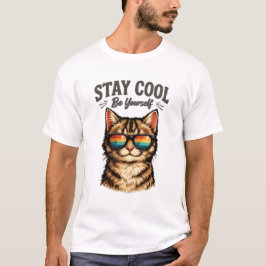 Blijf Koel Wees Jezelf Kat Met Zonnebril Grappige T-shirt