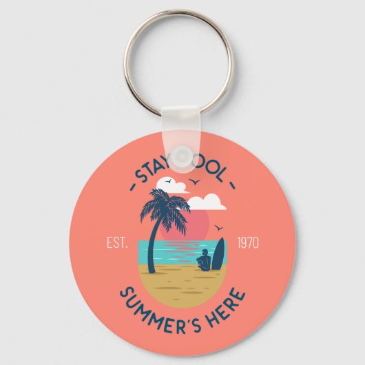 Blijf koel Zomer's Here Beach Sunset Sleutelhanger (Voorkant)