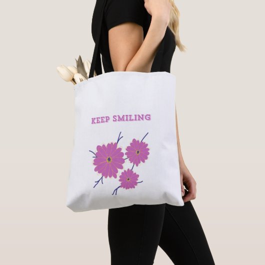 Blijf lachen Floral Canvas tas: Draag positiviteit Tote Bag (Dichtbij)