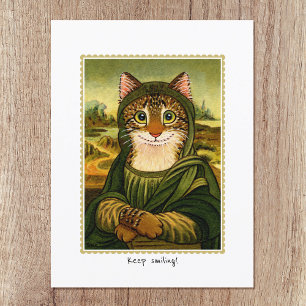 Blijf lachen Schattige Mona Lisa Cat Custom Briefkaart