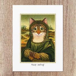 Blijf lachen Schattige Mona Lisa Cat Custom Briefkaart