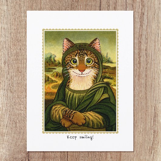 Blijf lachen Schattige Mona Lisa Cat Custom Briefkaart