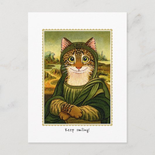 Blijf lachen Schattige Mona Lisa Cat Custom Briefkaart (Voorkant)