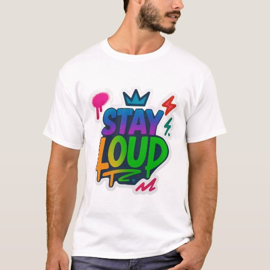 Blijf luid graffiti neon kunstwerk t-shirt (Voorkant)