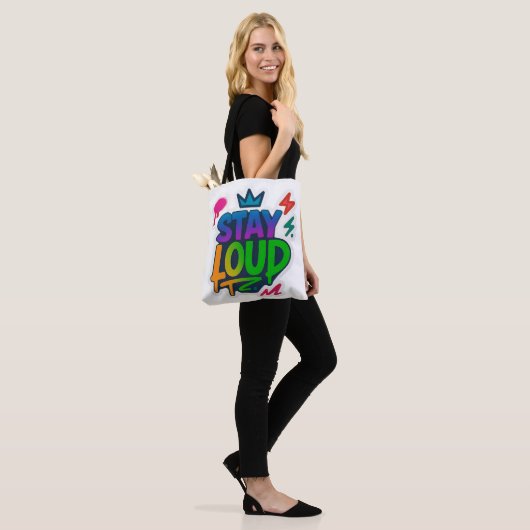 Blijf luid graffiti neon kunstwerk tote bag (Op model)