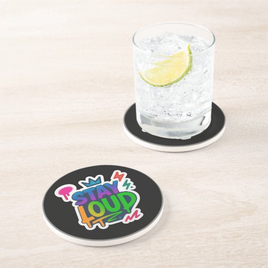 Blijf luid graffiti neon kunstwerk zandsteen onderzetter (Zijkant)