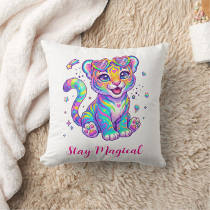 Blijf Magisch Cute Neon Regenboog Tijger Hart Bril Kussen