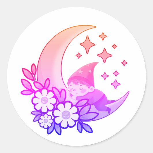 Blijf Magisch Kabouter op Halve Maan Ronde Sticker (Voorkant)