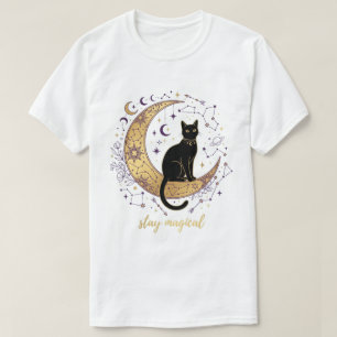 Blijf Magisch Zwarte Kat Maan Hemelse Hekserij T-shirt