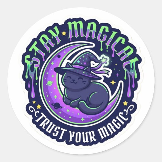 Blijf Magisch Zwarte Kat Sticker - Schattige Spook (Voorkant)