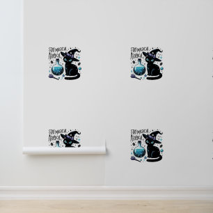 Blijf magische Meowgical Witch Black Cat Schattige Behang