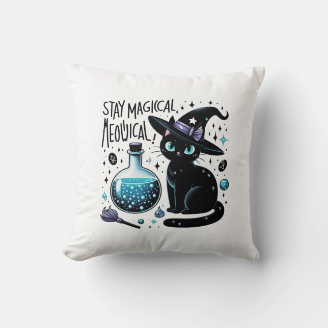 Blijf magische Meowgical Witch Black Cat Schattige Kussen (Voorkant)