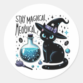 Blijf magische Meowgical Witch Black Cat Schattige Ronde Sticker