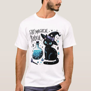 Blijf magische Meowgical Witch Black Cat Schattige T-shirt