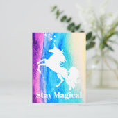 Blijf Magische regenboog Waterverf Witte Unicorn Briefkaart (Staand voorkant)