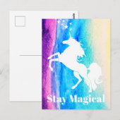 Blijf Magische regenboog Waterverf Witte Unicorn Briefkaart (Voorkant / Achterkant)