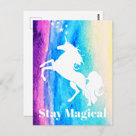 Blijf Magische regenboog Waterverf Witte Unicorn Briefkaart (Voorkant / Achterkant)