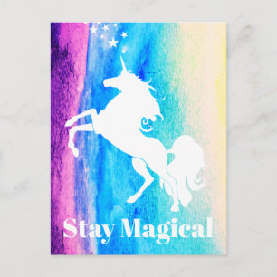 Blijf Magische regenboog Waterverf Witte Unicorn Briefkaart