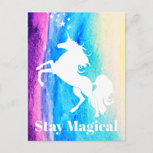 Blijf Magische regenboog Waterverf Witte Unicorn Briefkaart (Voorkant)