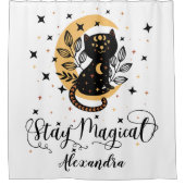 Blijf magische zwarte kat met halve maan met sterr douchegordijn (Voorkant)