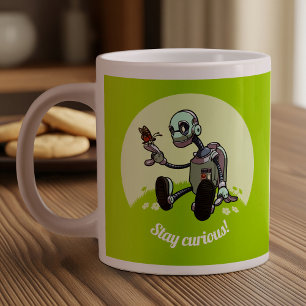 Blijf nieuwsgierig! Robot en vlinder Cartoon Grote Koffiekop