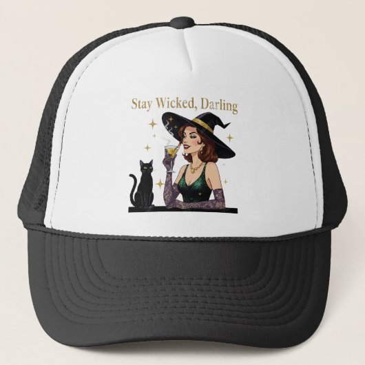 Blijf ondeugend schat Retro heks Trucker Pet (Voorkant)