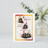 Blijf op de zagerij, zwarte kat, Louis Wain Briefkaart (Staand voorkant)