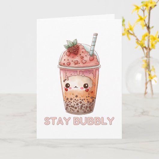 Blijf op een bubbelige bobbe schattige zeepbel the kaart (Gele Bloem)