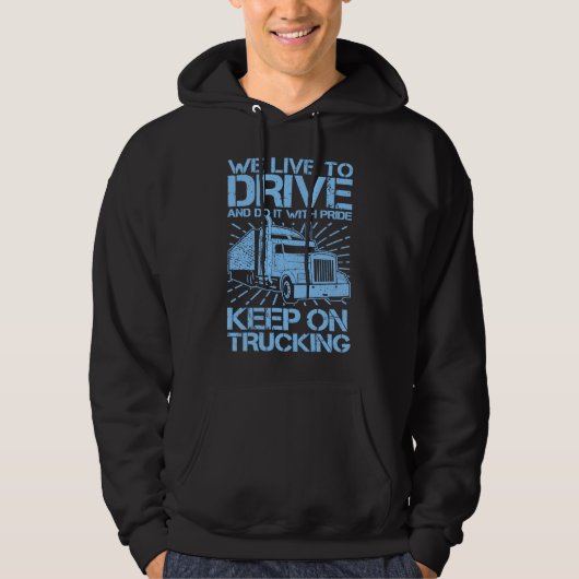 Blijf op Trucking 18 Wheeler Blue Hoodie (Voorkant)