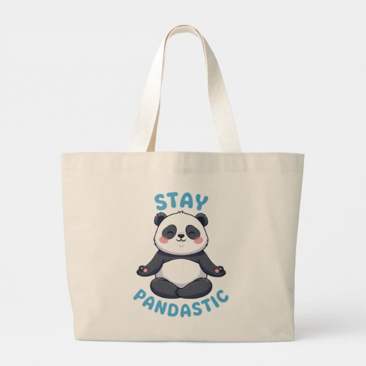 Blijf Pandastisch T-shirt, grappige Panda Meditati Grote Tote Bag (Achterkant)