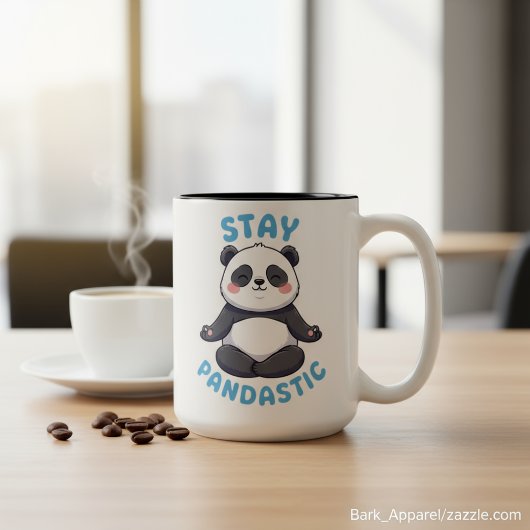 Blijf Pandastisch T-shirt, grappige Panda Meditati Tweekleurige Koffiemok
