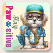 Blijf passief schattig hond dragen rugzak bier onderzetter (Voorkant)