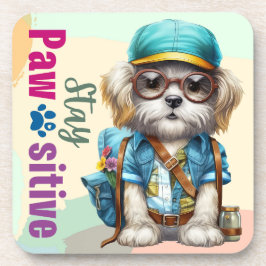 Blijf passief schattig hond dragen rugzak bier onderzetter