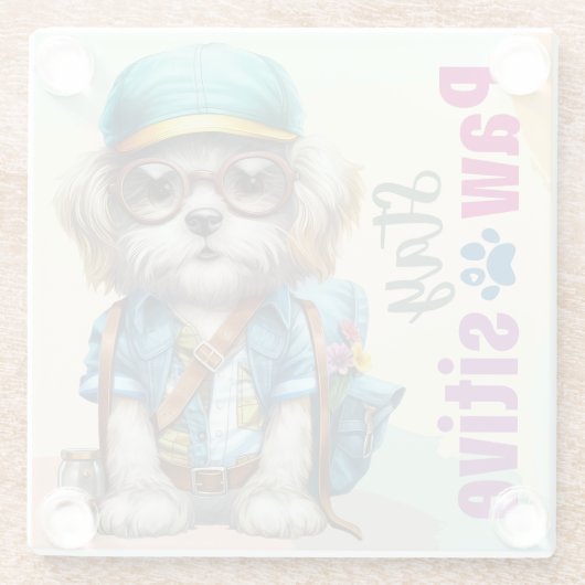 Blijf passief schattig hond dragen rugzak glazen onderzetter (Achterkant)