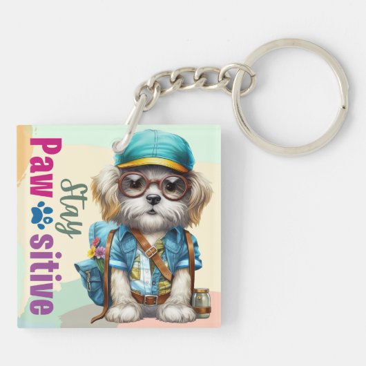 Blijf passief schattig hond dragen rugzak sleutelhanger (Achterkant)