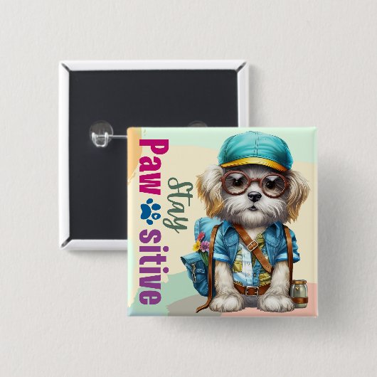 Blijf passief schattig hond dragen rugzak vierkante button 5,1 cm (Voorkant /achterkant)
